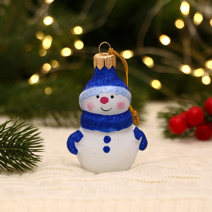 Ёлочная игрушка Ёлочная игрушка "Снеговичок в шапочке" ручная роспись, 8,4 см, сине-белый