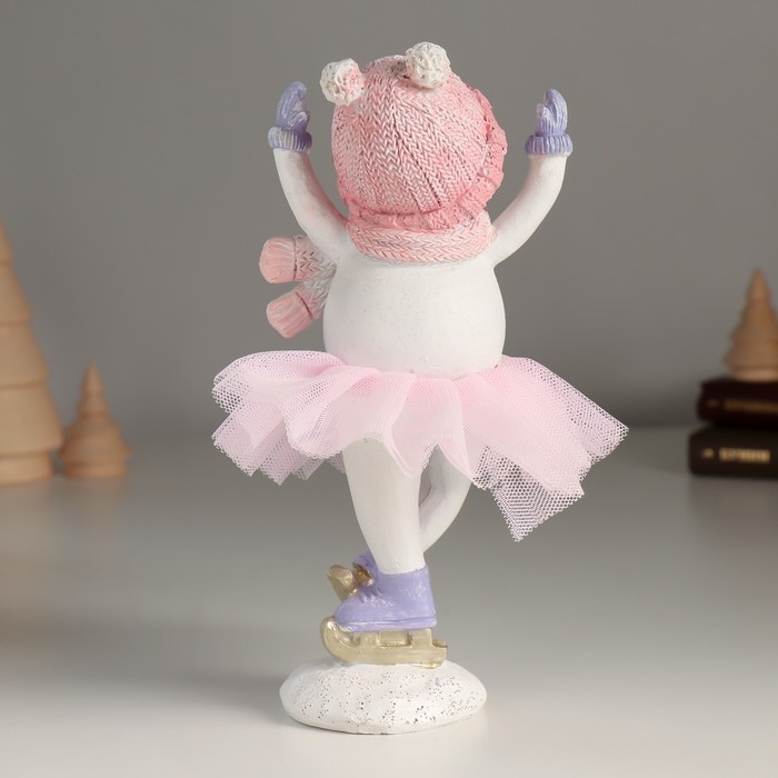 Сувенир полистоун "Снеговичок в розой юбке" 8,5х7х18 см