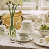 Набор чайный фарфоровый SL Home &laquo;Милый дом&raquo;, 4 предмета: 2 чашки 275 мл, 2 блюдца d=15,5 см, цвет белый