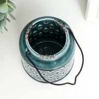 Подсвечник керамика на 1 свечу "Фонарь. Ромбы" зелёный 9х9х12 см