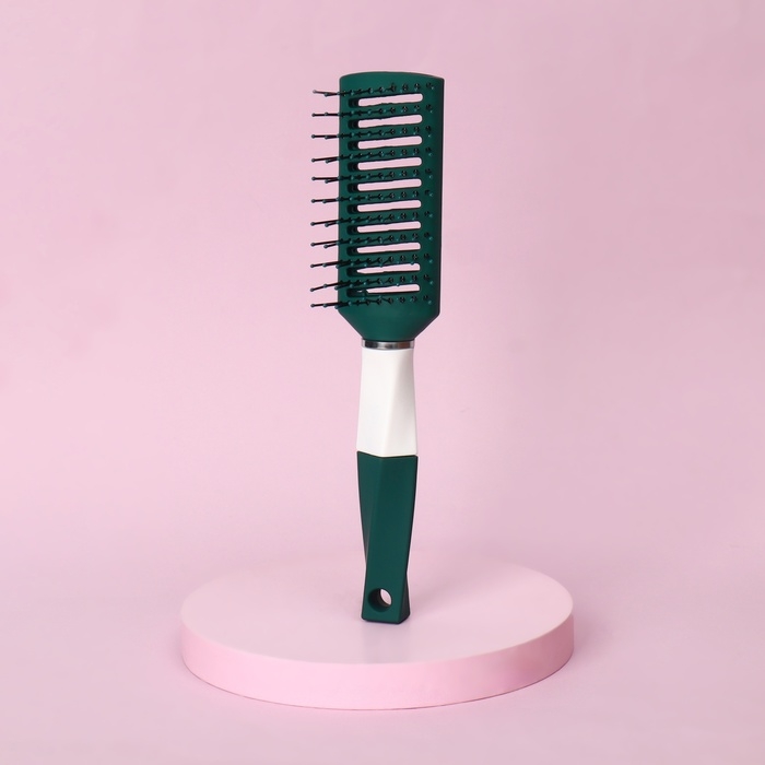 Расчёска массажная, прорезиненная ручка, вентилируемая, 4,5 × 22,5 см, цвет зелёный/белый Расчёска массажная, прорезиненная ручка, вентилируемая, 4,5 × 22,5 см, цвет зелёный/белый