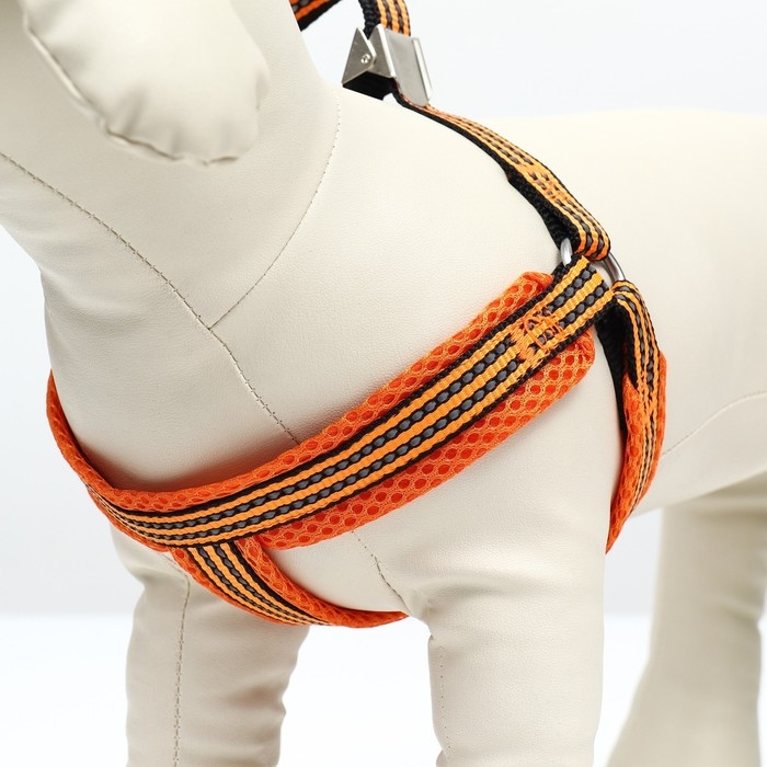 Шлейка супермягкая со светоотражающей прошивкой, размер М, обхват 32-63 см, оранжевая Шлейка супермягкая со светоотражающей прошивкой, размер М, обхват 32-63 см, оранжевая