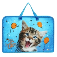 Папка с ручками А4, 340 х 245 х 40 мм, пластиковая, ручки-тесьма, Оникс ПТ-14 "Ура-мяу!" Папка с ручками А4, 340 х 245 х 40 мм, пластиковая, ручки-тесьма, Оникс ПТ-14 "Ура-мяу!"