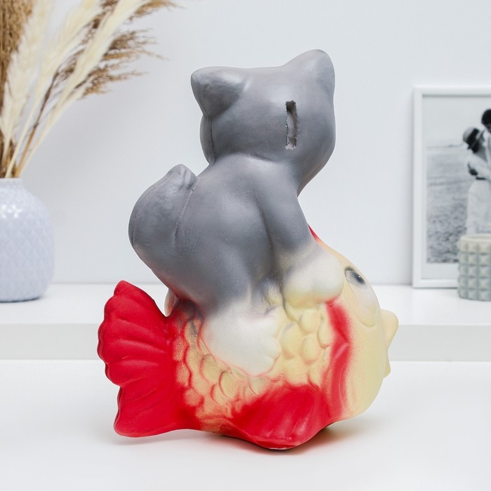 Копилка "Кот на рыбке" серый, 28см