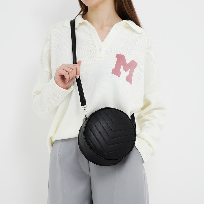 Сумка женская круглая из искусственной кожи, 18х18 см, цвет чёрный