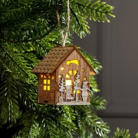 Ёлочная игрушка &laquo;Домик с детьми&raquo;, от батареек, свечение тёплое белое