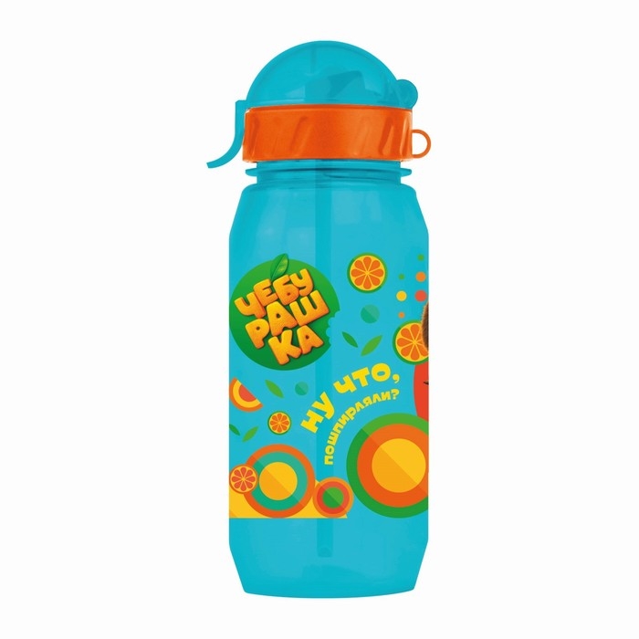 Бутылочка детская с силиконовой трубочкой &laquo;Чебурашка&raquo;, 400 мл., со шнурком, цвет и рисунок МИКС