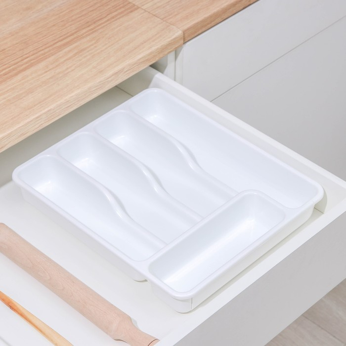 Лоток для столовых приборов раздвижной, цвет белый Лоток для столовых приборов раздвижной, цвет белый