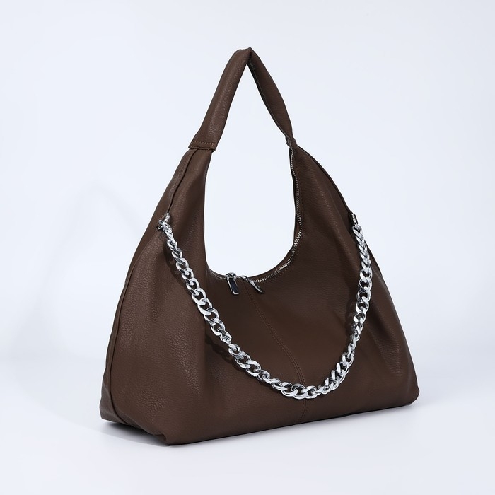 Сумка-мешок на молнии, наружный карман, цвет коричневый Сумка-мешок на молнии, наружный карман, цвет коричневый