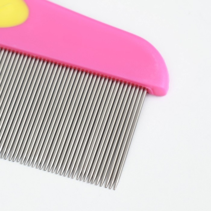 Расческа для шерсти 15,6 х 5,3 см, длинные зубья 3,4 см, розово-желтая Расческа для шерсти 15,6 х 5,3 см, длинные зубья 3,4 см, розово-желтая