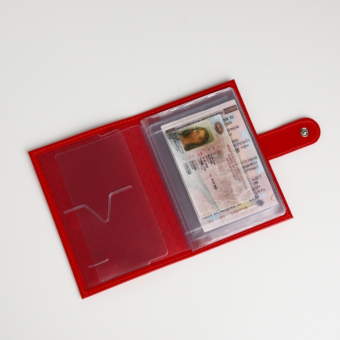 Обложка для автодокументов на кнопке, TEXTURA, цвет красный Обложка для автодокументов на кнопке, TEXTURA, цвет красный