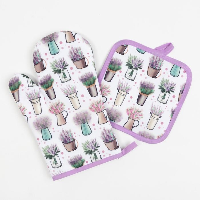 Кухонный набор Доляна «Прованс», прихватка 17*17 см, рукавица 26*16 см,100% п/э Кухонный набор Доляна «Прованс», прихватка 17*17 см, рукавица 26*16 см,100% п/э