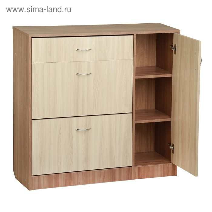 Обувница 3 отделения с дверью, 1060х280х960, Ясень шимо светлый/темный Обувница 3 отделения с дверью, 1060х280х960, Ясень шимо светлый/темный