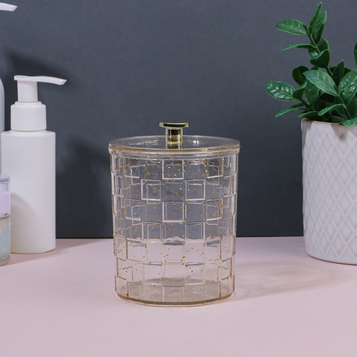 Органайзер для для ватных палочек &laquo;SHINE&raquo;, с крышкой, 8,5 &times; 8,5 &times; 11,2 см, цвет прозрачный/золотистый