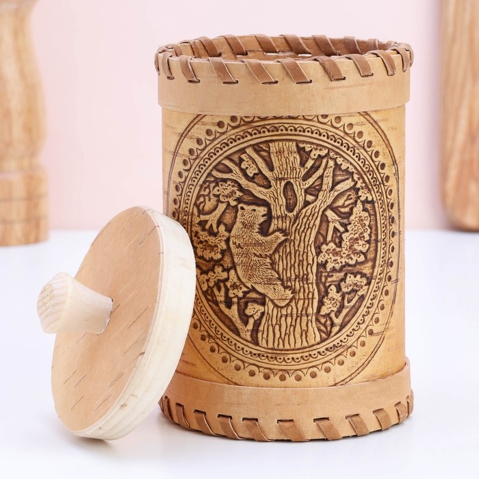 Туес «Медведь», 8×8×12, береста Туес «Медведь», 8×8×12, береста