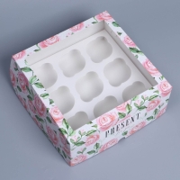 Коробка для капкейков, кондитерская упаковка с окном, 9 ячеек «Розы», 25 х 25 х 10 см Коробка для капкейков, кондитерская упаковка с окном, 9 ячеек «Розы», 25 х 25 х 10 см