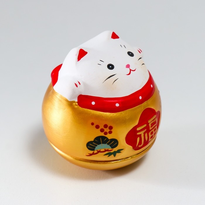 Сувенир неваляшка керамика Сувенир неваляшка керамика "Манэки-нэко в бочонке"МИКС 5х5х6 см