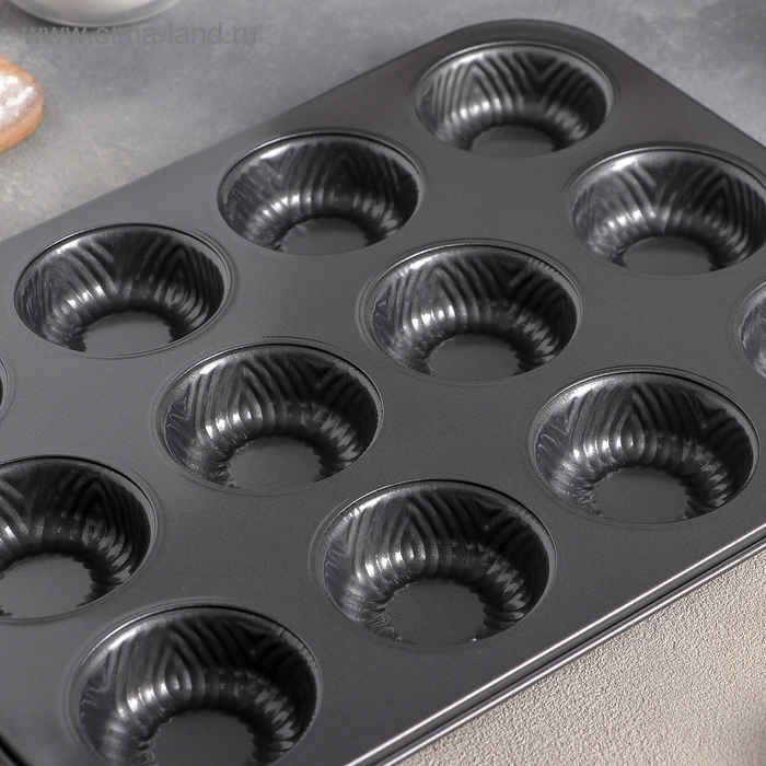 Форма для выпечки Доляна «Пудинг», 35×27×3 см, 12 ячеек, антипригарное покрытие, цвет чёрный Форма для выпечки Доляна «Пудинг», 35×27×3 см, 12 ячеек, антипригарное покрытие, цвет чёрный