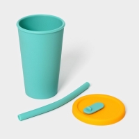 Стакан с крышкой и трубочкой, 350 мл, 9&times;9&times;13,5см, цвет голубой