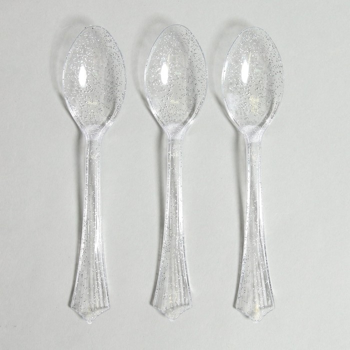 Ложки пластиковые &laquo;Блеск&raquo;, в наборе 12 штук, цвет серебро