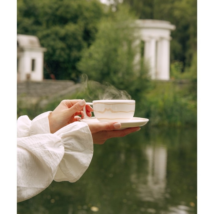 Чайная пара фарфоровая SL Home «Гато», 2 предмета: чашка 270 мл, блюдце d=16,5 см, цвет белый Чайная пара фарфоровая SL Home «Гато», 2 предмета: чашка 270 мл, блюдце d=16,5 см, цвет белый