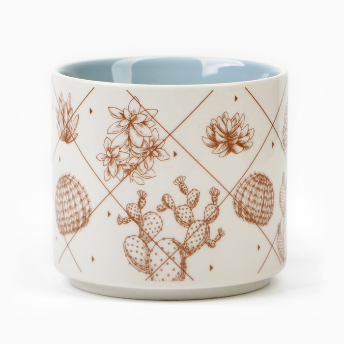 Кружка керамическая с крышкой и ложкой &laquo;Кактусы&raquo;, 470 мл, цвет бежевый