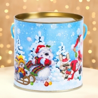 Новый год. Подарочная коробка, тубус &laquo;Игра в снежки&raquo; 120х120мм.