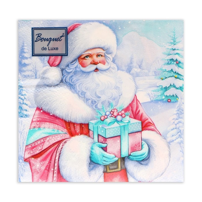 Новогодние салфетки бумажные Bouquet de Luxe &laquo;Дедушка Мороз&raquo;, 3 слоя, 24х24 см, 25 шт.