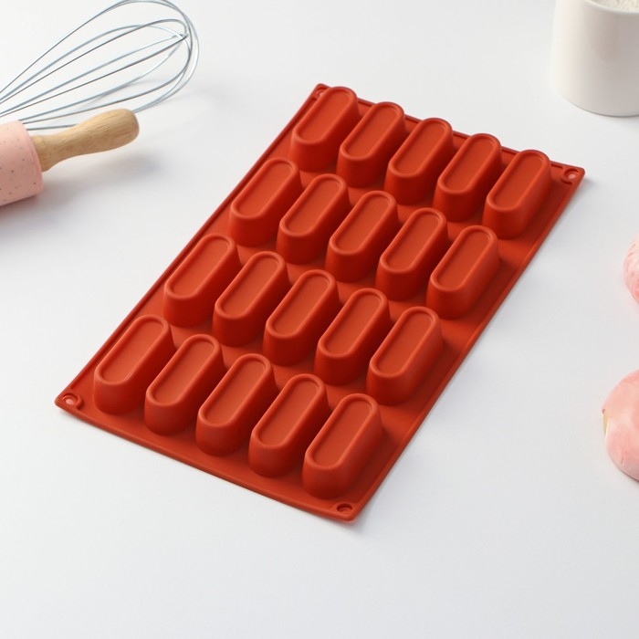 Форма для выпечки Доляна «Сладости.Эклер», силикон, 29×17×2 см (5,8×2,3×2 см), 20 ячеек, цвет коричневый Форма для выпечки Доляна «Сладости.Эклер», силикон, 29×17×2 см (5,8×2,3×2 см), 20 ячеек, цвет коричневый