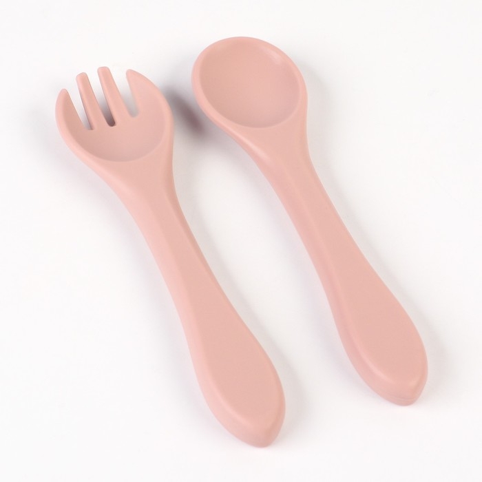 Тарелка детская на присоске и столовые приборы M&B, цвет пыльная роза