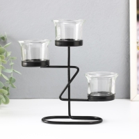 Подсвечник металл, стекло на 3 свечи "Кривая линия" d=2-5 см чёрный 16х6х18,5 см