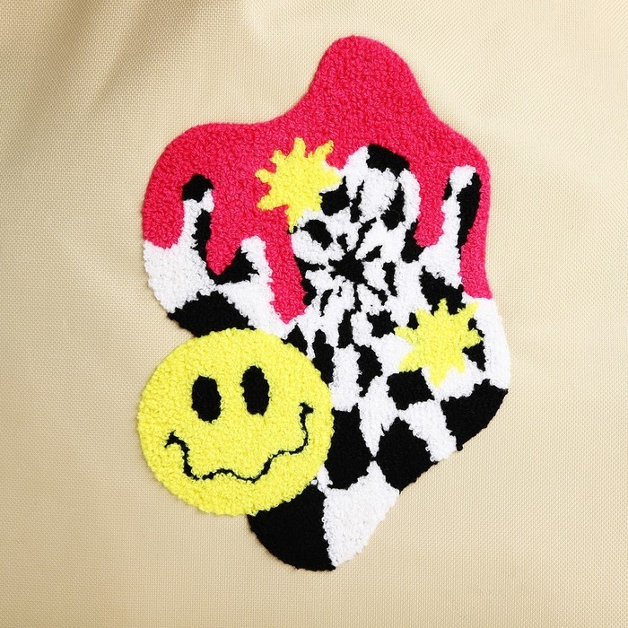 Шопер текстильный с вышивкой Smile , 40х35 см, бежевый цвет Шопер текстильный с вышивкой Smile , 40х35 см, бежевый цвет