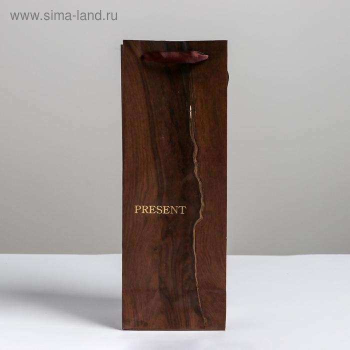 Пакет подарочный ламинированный под бутылку, упаковка, &laquo;Wood present&raquo;, 13 x 36 x 10 см