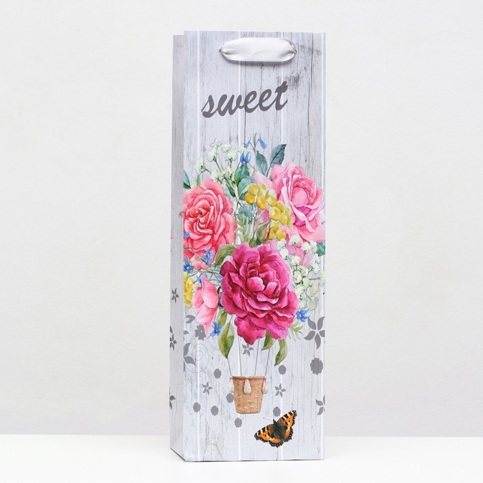 Пакет ламинированный под бутылку "Букет цветов" 12х36х9