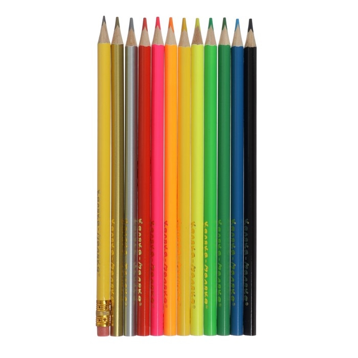 Карандаши 12 цветов Каляка-Маляка "СУПЕР ЦВЕТА", неоновые, шестигранные, деревянный корпус