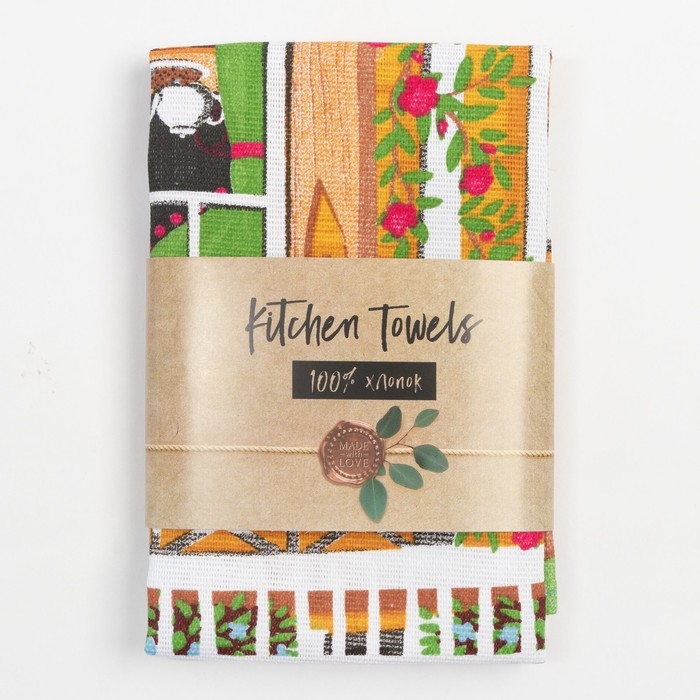 Набор кухонных полотенец Доляна &laquo;Семейный очаг&raquo;, 35х60см-2шт, 100% хлопок