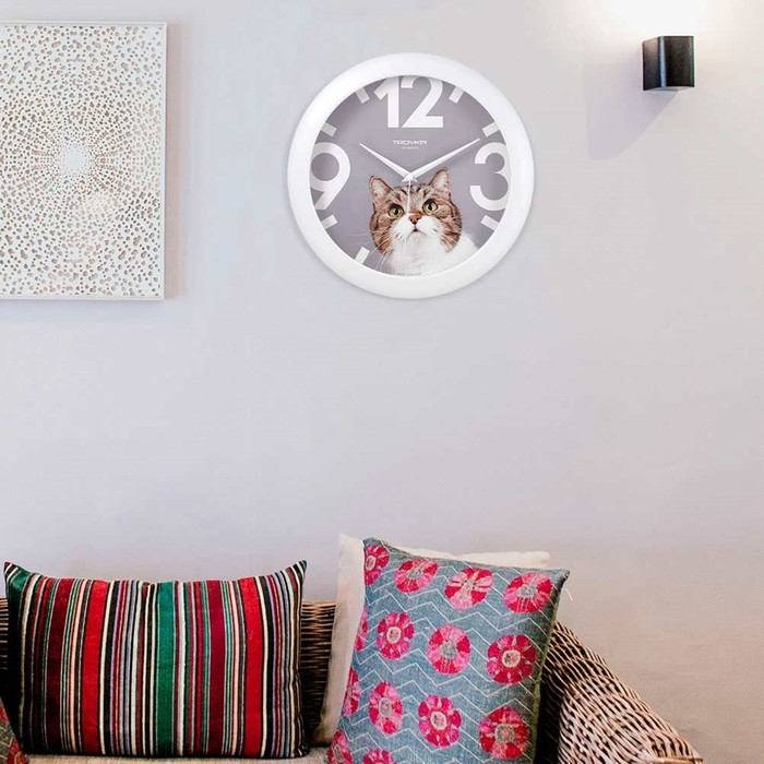 Часы настенные, серия: Животный мир, "Кот", d=29 см, белый обод