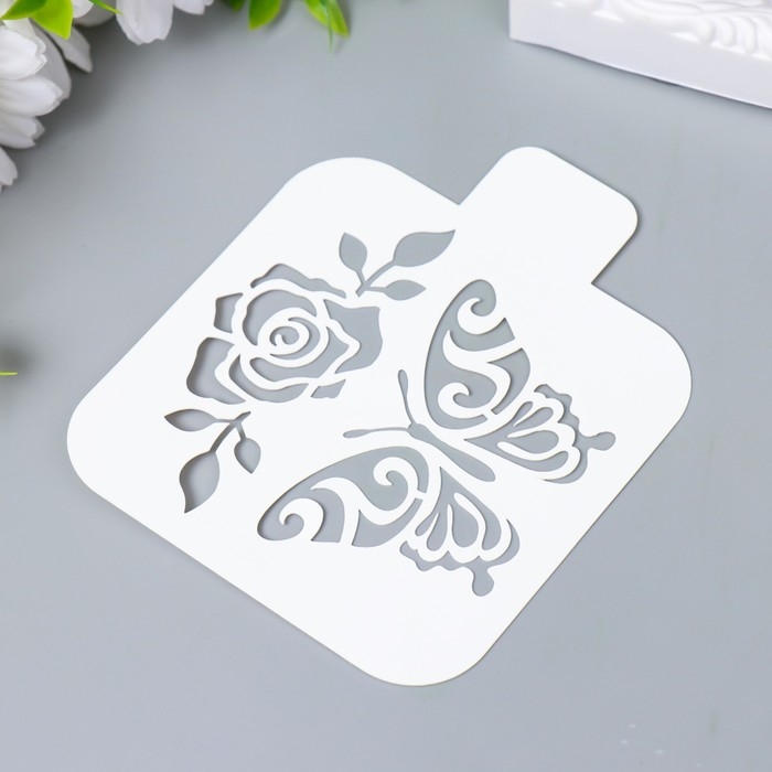 Трафарет Трафарет "Роза с бабочкой" 9х9 см