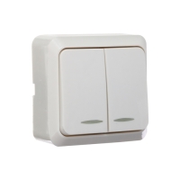 Выключатель Luazon Lighting "Лига", 10 А, 2 клавиши, накладной, c подсветкой, белый