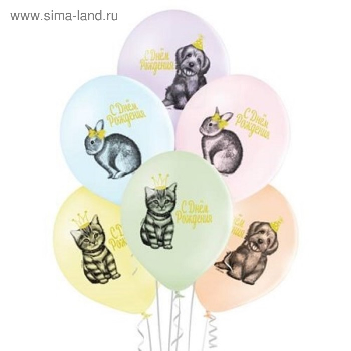 Шар латексный 14" &laquo;С днём рождения!&raquo;, домашние питомцы, набор 50 шт.