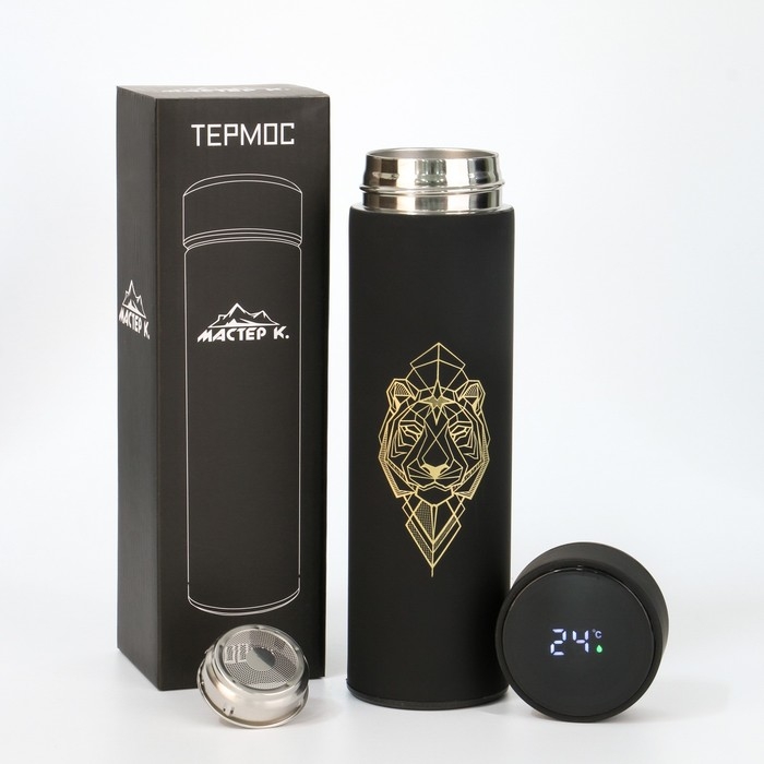 Термос, 500 мл, Basic Термос, 500 мл, Basic "Тигр", с ситечком, с датчиком температуры, сохраняет тепло 10 ч