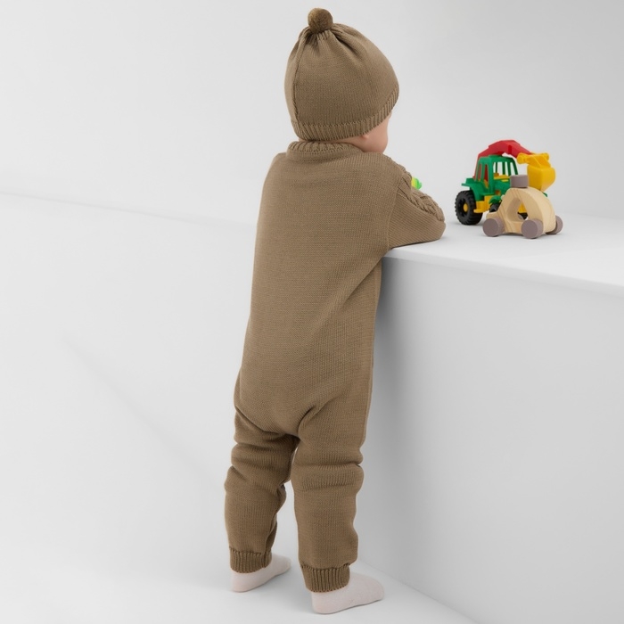 Комбинезон детский с шапочкой вязаный MINAKU, рост 86-92, цвет коричневый