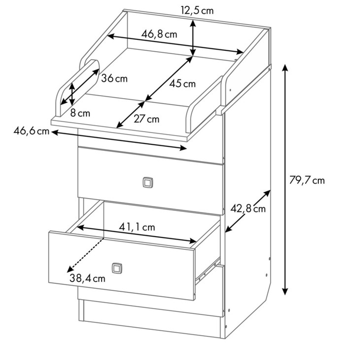 Комод пеленальный детский Фея 1550, 50х47х92 см., 4 ящика, цвет белый