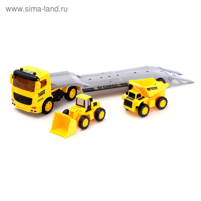 Грузовик инерционный «Трейлер» с спецтехникой, световые эффекты, МИКС Грузовик инерционный «Трейлер» с спецтехникой, световые эффекты, МИКС