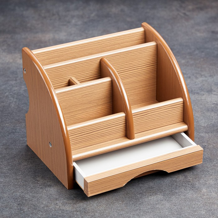 Органайзер 5 секций, 1 выдвижной ящик, серия Ясень шимо светлый, 20*16,5*15,5