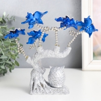 Сувенир от сглаза "Цветущее дерево. Филин со слитком золота" серебро, синий 16х5,5х18,5 см Сувенир от сглаза "Цветущее дерево. Филин со слитком золота" серебро, синий 16х5,5х18,5 см