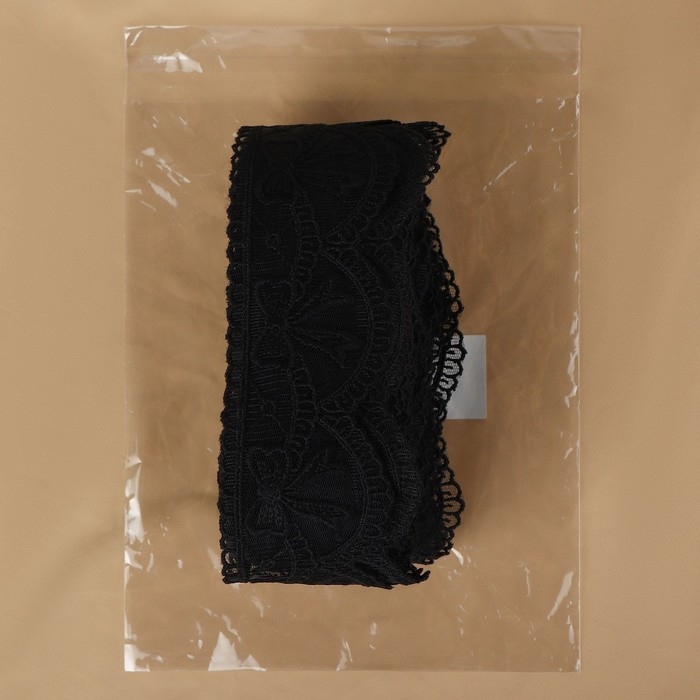 Кружево на сетке, 55 мм &times; 11 &plusmn; 1 м, цвет чёрный