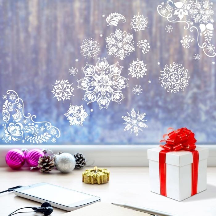 Наклейки новогодние на окна «Узорные снежинки» , многоразовые, 33 х 50 см, Новый год Наклейки новогодние на окна «Узорные снежинки» , многоразовые, 33 х 50 см, Новый год