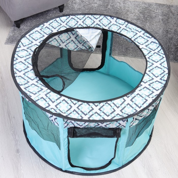 Вольер для животных, тентовый с узором, круглый, 90 х 55 см, голубой