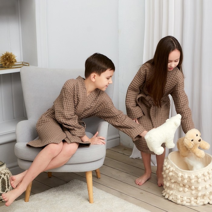 Халат вафельный детский Крошка Я Халат вафельный детский Крошка Я "Boho" размер 34 (122-128 см) цвет мокко, 100% хлопок 290 г/м2